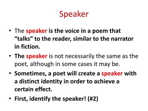 speaker poetry definition How does the concept of speaker poetry relate to the idea of voice in literature?